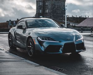 Preview wallpaper toyota, car, supercar, sports car, gray, wet