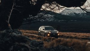 Preview wallpaper toyota, car, suv, side view, branches, road