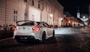 Preview wallpaper toyota, car, white, street, night