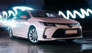 Preview wallpaper toyota, car, white, night, light