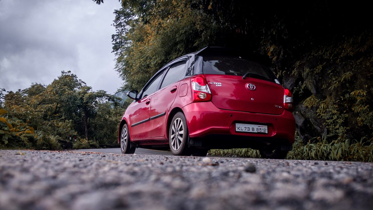 Wallpaper toyota etios, toyota, car, rear view, red