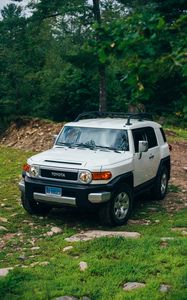 Preview wallpaper toyota fj cruiser, toyota, car, suv, gray, forest, grass