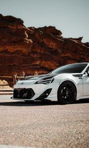 Preview wallpaper toyota gt86, toyota, car, white, road, rocks