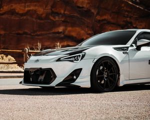 Preview wallpaper toyota gt86, toyota, car, white, road, rocks