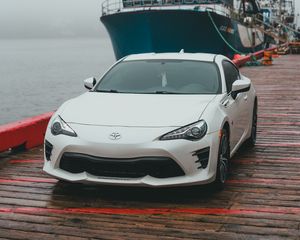 Preview wallpaper toyota gt86, toyota, car, white, ship, dock