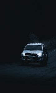 Preview wallpaper toyota hilux, toyota, car, suv, gray, road, dark