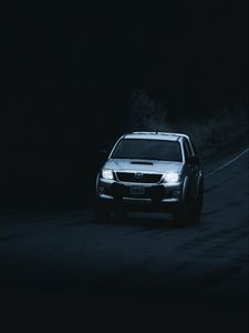 Preview wallpaper toyota hilux, toyota, car, suv, gray, road, dark