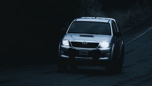 Preview wallpaper toyota hilux, toyota, car, suv, gray, road, dark