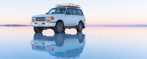 Preview wallpaper toyota land cruiser, toyota, suv, old, white, water, shallows, off-road