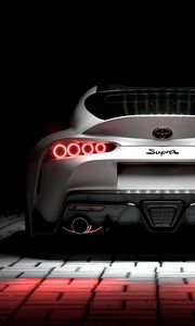 Preview wallpaper toyota supra, toyota, sportscar, white, rear view, backlight