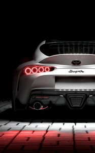 Preview wallpaper toyota supra, toyota, sportscar, white, rear view, backlight