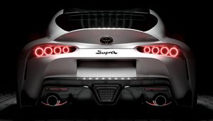 Preview wallpaper toyota supra, toyota, sportscar, white, rear view, backlight