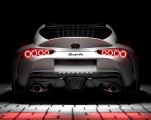 Preview wallpaper toyota supra, toyota, sportscar, white, rear view, backlight