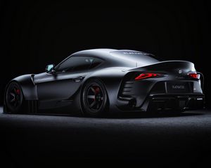 Preview wallpaper toyota supra, toyota, sportscar, gray, side view, night, dark