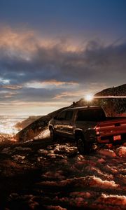 Preview wallpaper toyota tacoma, toyota, car, pickup, gray, road, night