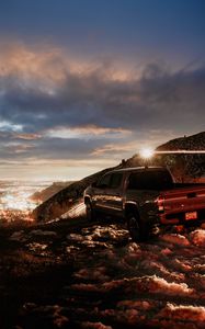 Preview wallpaper toyota tacoma, toyota, car, pickup, gray, road, night