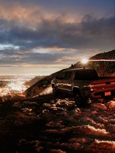 Preview wallpaper toyota tacoma, toyota, car, pickup, gray, road, night