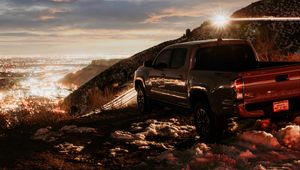 Preview wallpaper toyota tacoma, toyota, car, pickup, gray, road, night