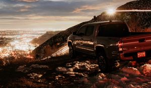 Preview wallpaper toyota tacoma, toyota, car, pickup, gray, road, night