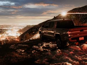 Preview wallpaper toyota tacoma, toyota, car, pickup, gray, road, night