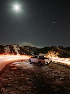 Preview wallpaper toyota tacoma, toyota, car, suv, gray, road, night