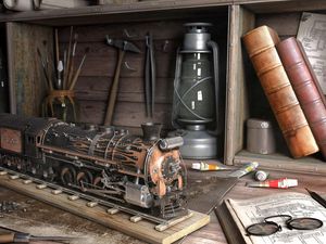 Preview wallpaper toys, desk, books, locomotive