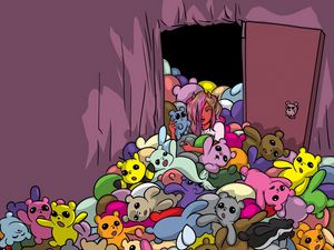 Preview wallpaper toys, teddy bears, door, a lot of