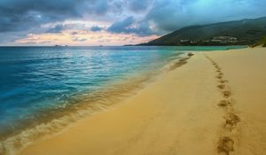 Preview wallpaper traces, coast, sea, sand, beach, holes, cloud