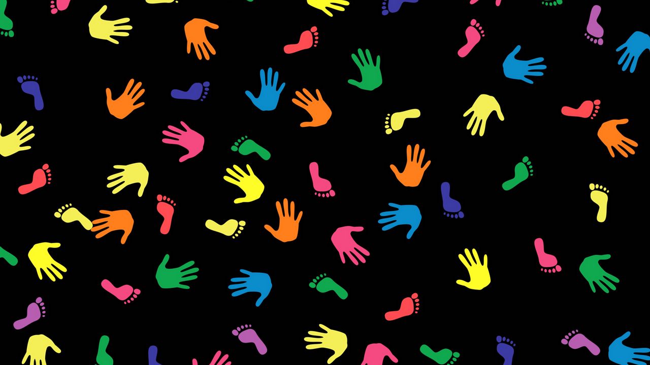 Wallpaper traces, multicolored, arms, hands, feet