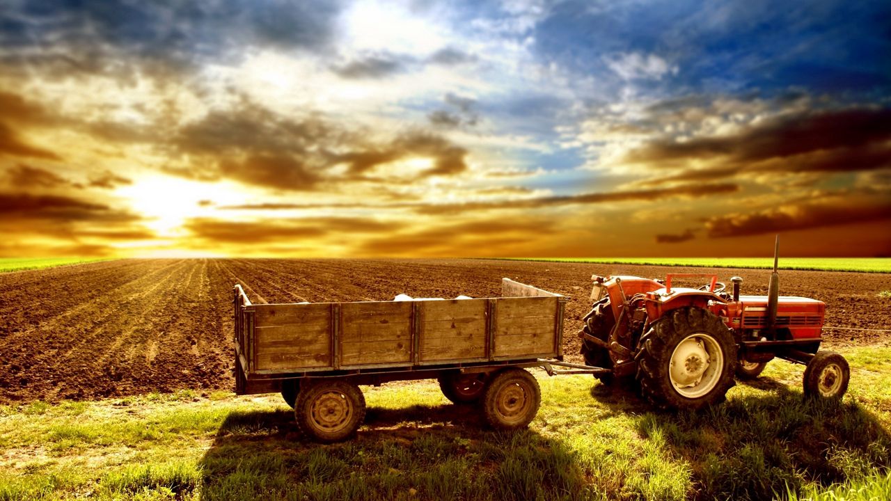 Wallpaper tractor, field, arable land, agriculture