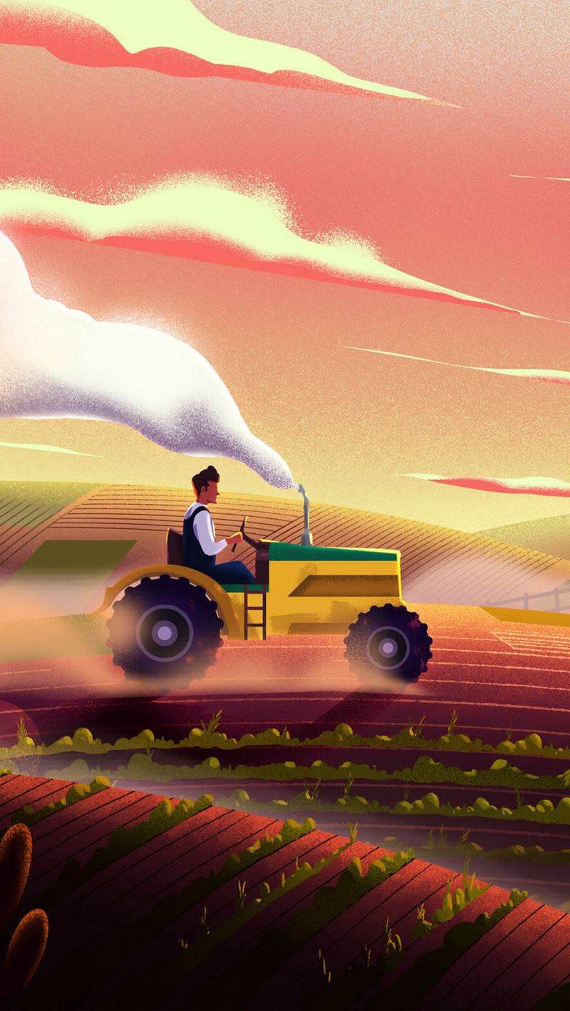 Download wallpaper 800x1420 tractor, field, art, agriculture iphone  se/5s/5c/5 for parallax hd background