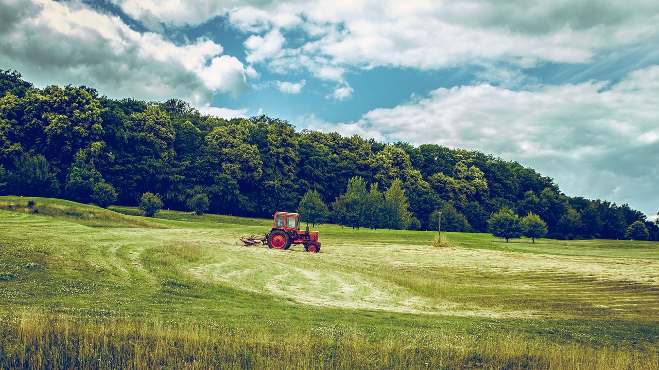 Wallpaper tractor, field, grass, agriculture