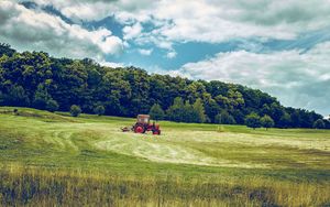 Preview wallpaper tractor, field, grass, agriculture