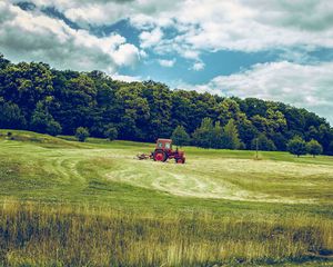 Preview wallpaper tractor, field, grass, agriculture