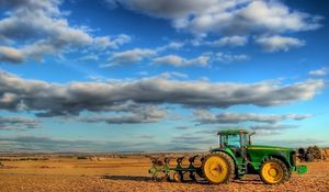 Preview wallpaper tractor, field, plowing, clouds, agriculture