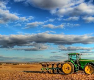 Preview wallpaper tractor, field, plowing, clouds, agriculture