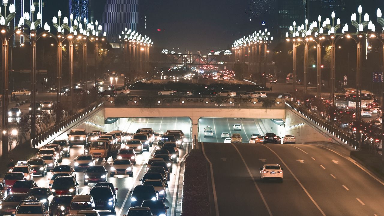 Wallpaper traffic, cars, city, road, night