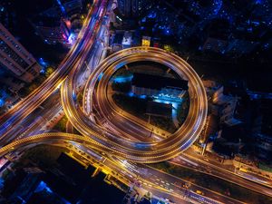 Preview wallpaper traffic junction, night city, view from above