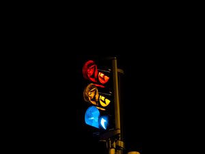 Preview wallpaper traffic light, lights, colorful, dark