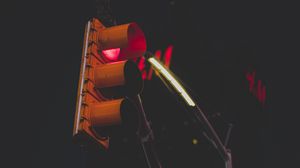 Preview wallpaper traffic light, pillar, street, night