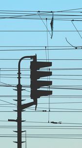 Preview wallpaper traffic light, silhouette, wires, sky