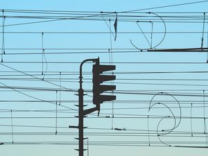 Preview wallpaper traffic light, silhouette, wires, sky