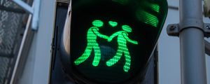Preview wallpaper traffic light, silhouettes, love, signal