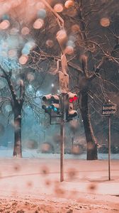 Preview wallpaper traffic light, snow, blizzard, winter, street
