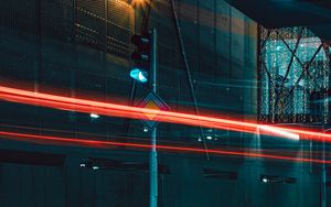 Preview wallpaper traffic light, street, city, lights, long exposure