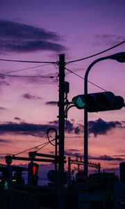 Preview wallpaper traffic light, wires, dusk, evening