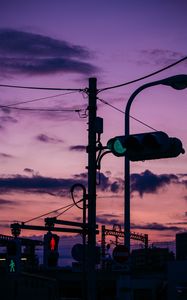 Preview wallpaper traffic light, wires, dusk, evening