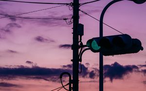 Preview wallpaper traffic light, wires, dusk, evening