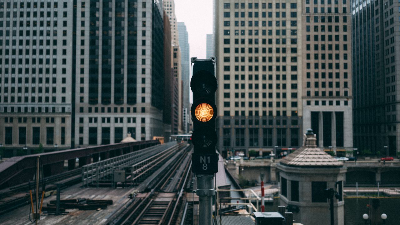 Wallpaper traffic lights, city, buildings