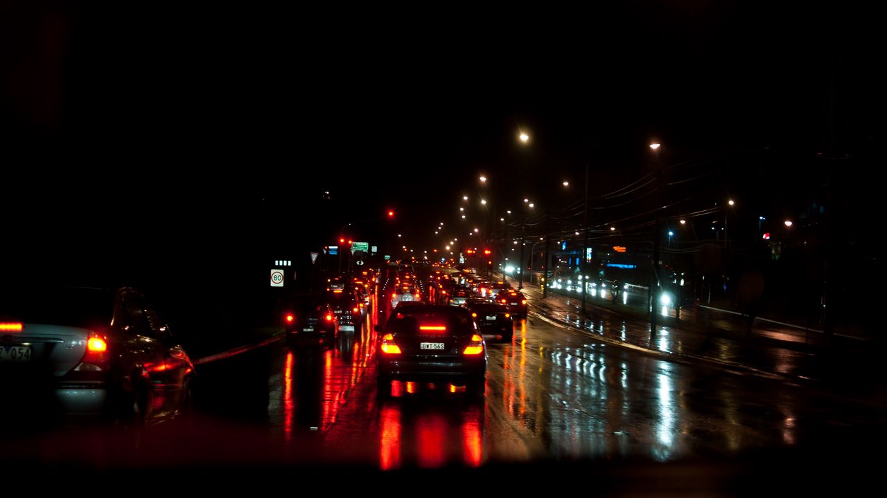 Wallpaper traffic, road, night city